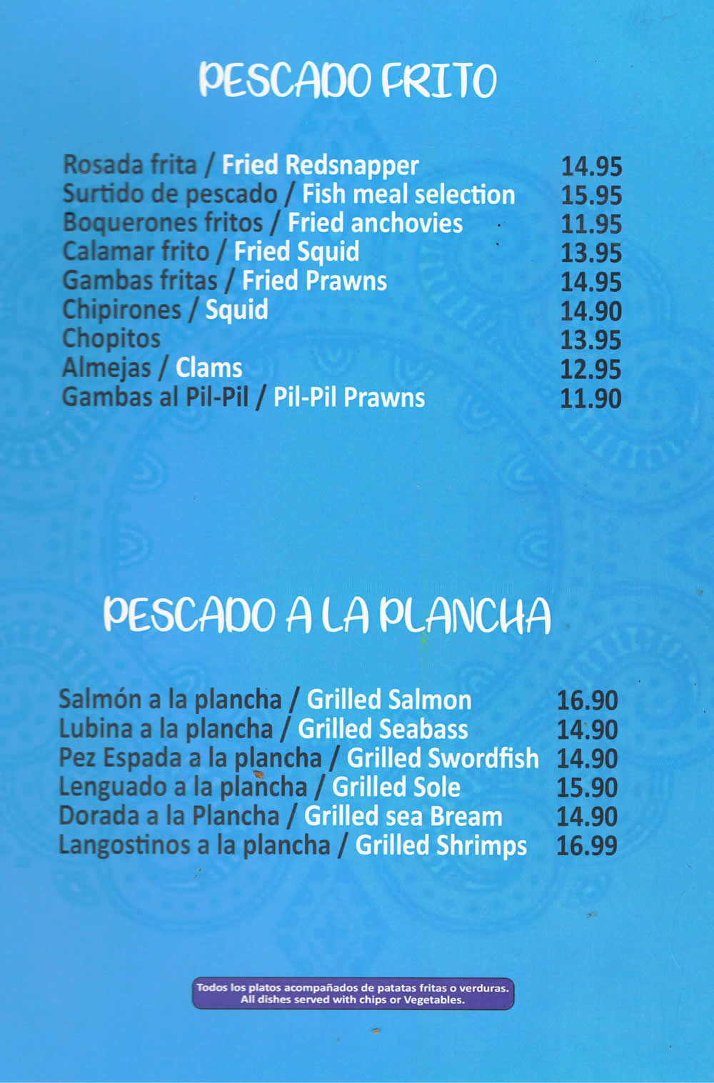 Menu at Papa Luigi restaurant, Fuengirola, P.º Marítimo Rey de España